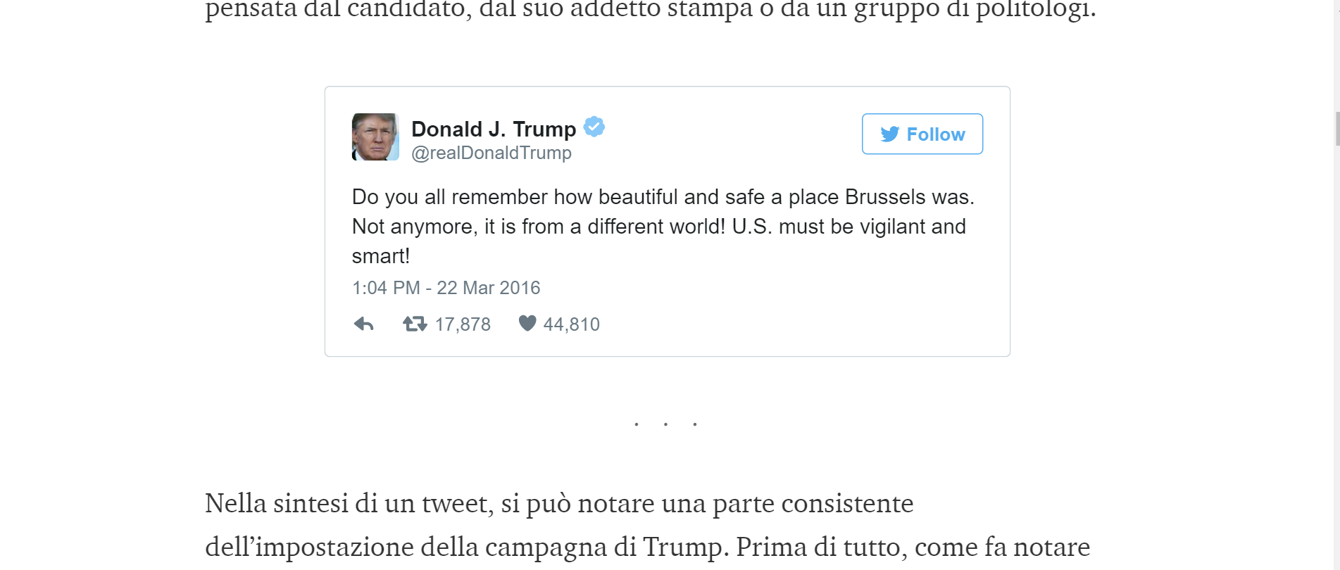 Il tweet di Trump su Bruxelles — In italiano — Medium